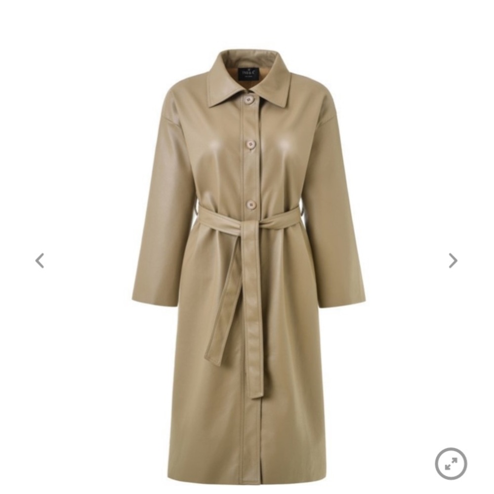 New medium PU leather tan long trench coat